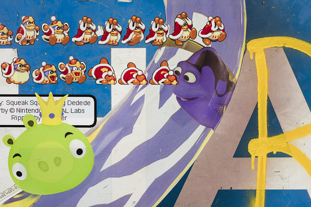 kirby, dory and king pig (w king dedede and haunter), 2017, detail
